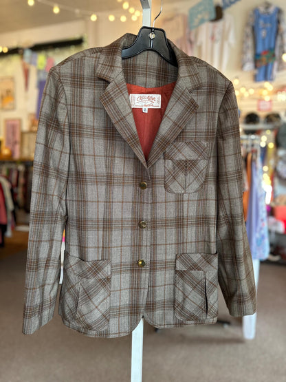 Vintage 1970s Chris Allan Women’s Plaid Genuine Wool Blazer – Size Small