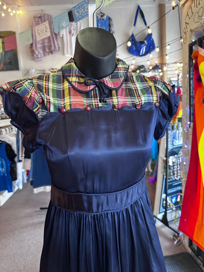 1940s Vintage Girls Juniors Taffeta and Plaid Party Dress