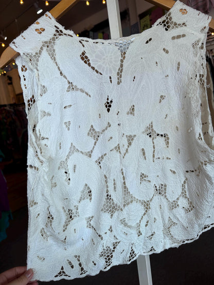 Vintage 1990s Smithsonian Institution Crochet Lace Top Blouse with Buttons M/L AS IS