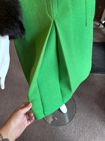 1960's VINTAGE Mod Kelly Green Wool and Fur Coat Size Small/XS