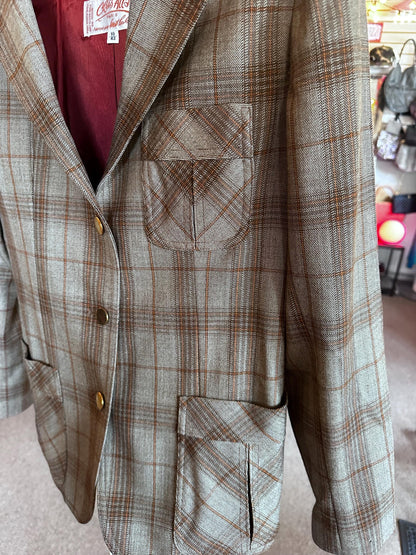 Vintage 1970s Chris Allan Women’s Plaid Genuine Wool Blazer – Size Small