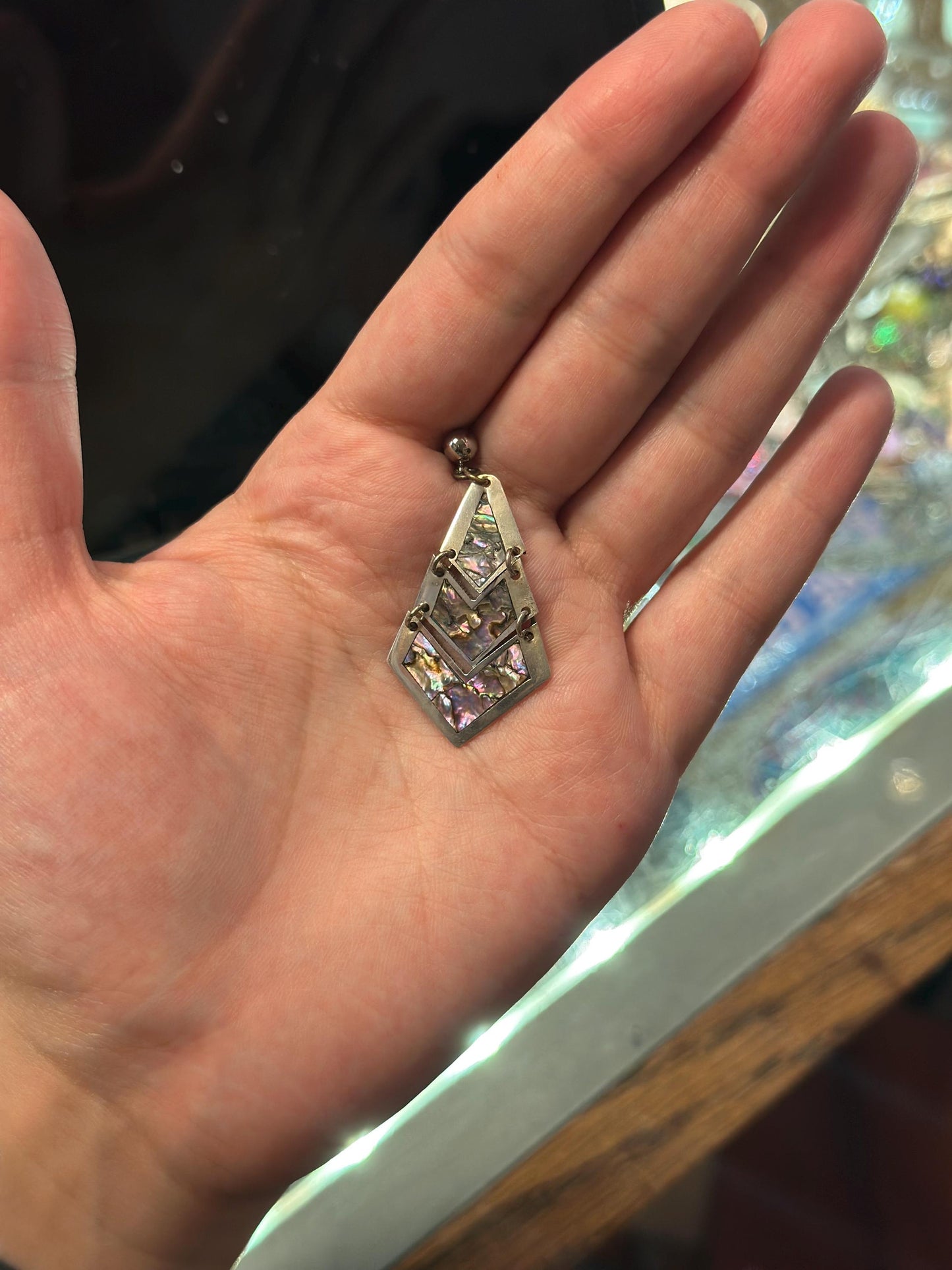 Sterling Silver .925 Mexican Abalone Chevron Earrings