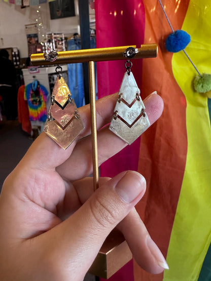 Sterling Silver .925 Mexican Abalone Chevron Earrings