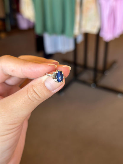 Vintage Art Deco Blue Hawk's Eye Tiger Eye Sterling silver Youth Children's Petite size 3 Ring