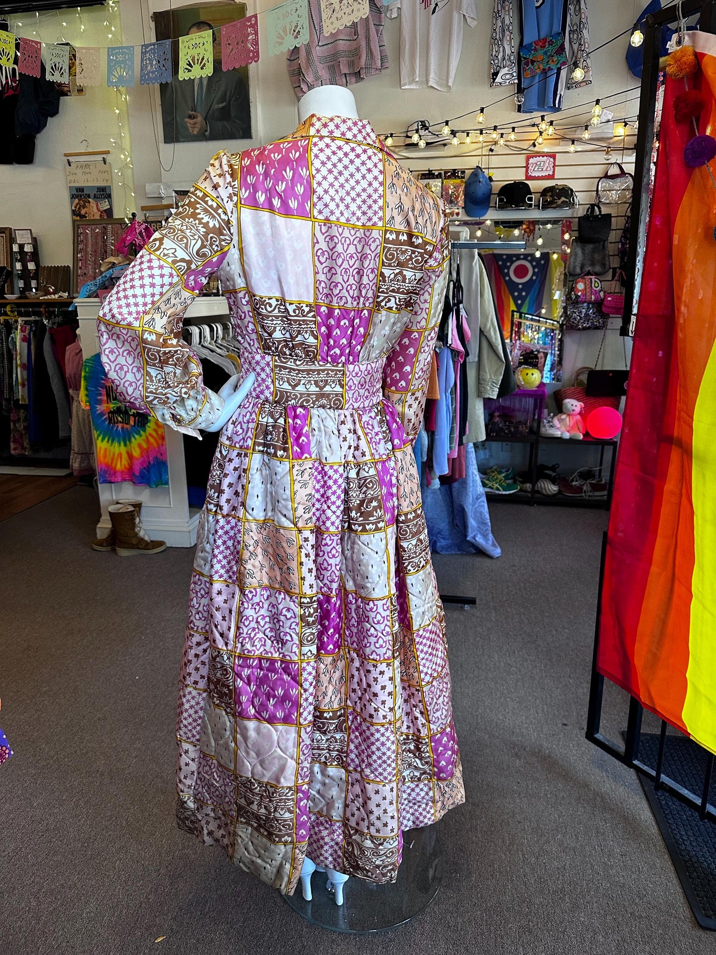 1970's Bill Tice Vintage Quilted Robe House Dress As Is Size Small