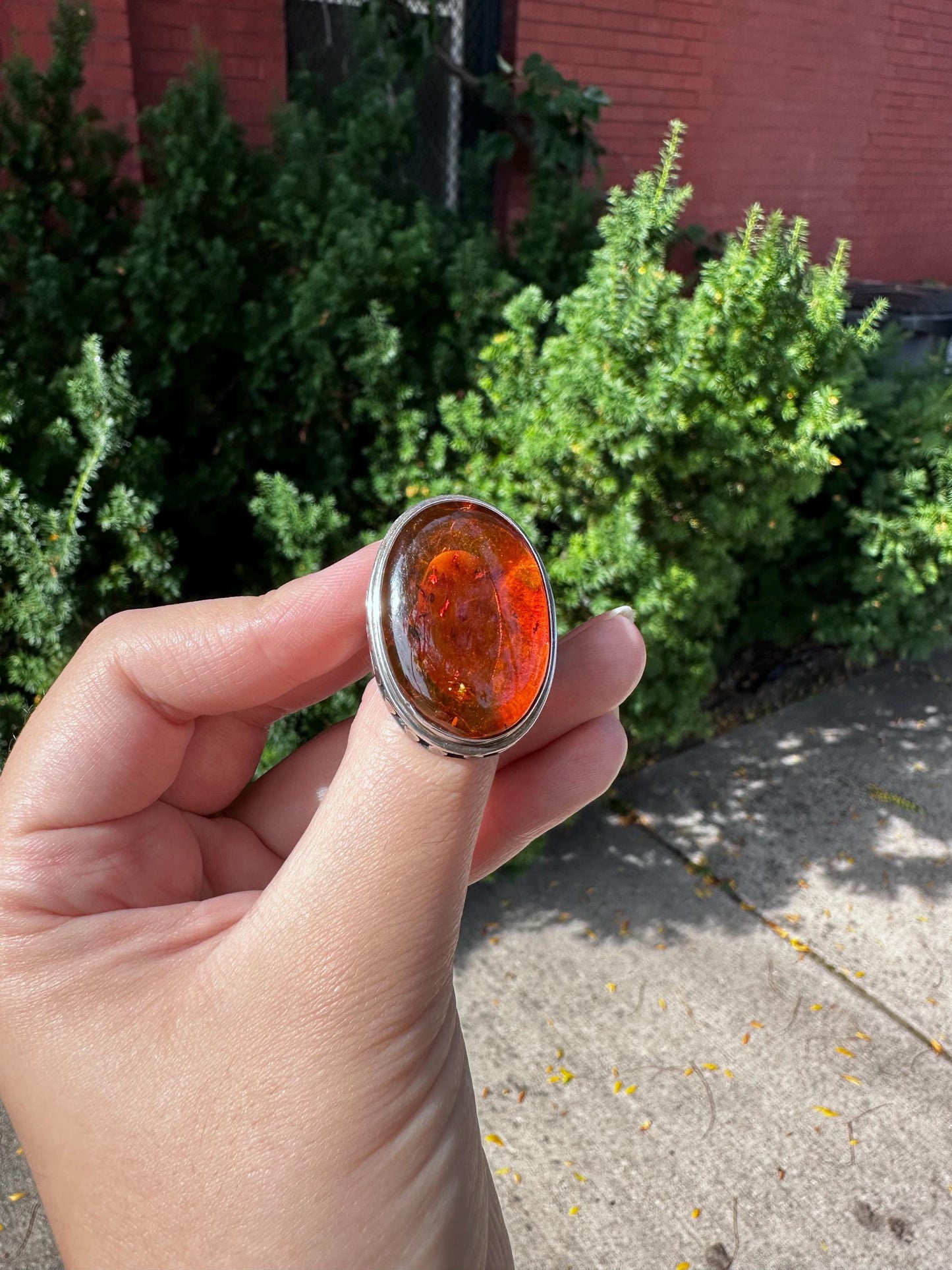 Vintage Sterling Silver Stamped Huge Amber Ring Size 7.5/8