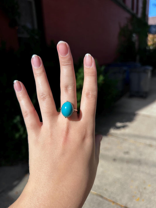 Antique Bubble Turquoise Sterling Silver Ring Size 6.5