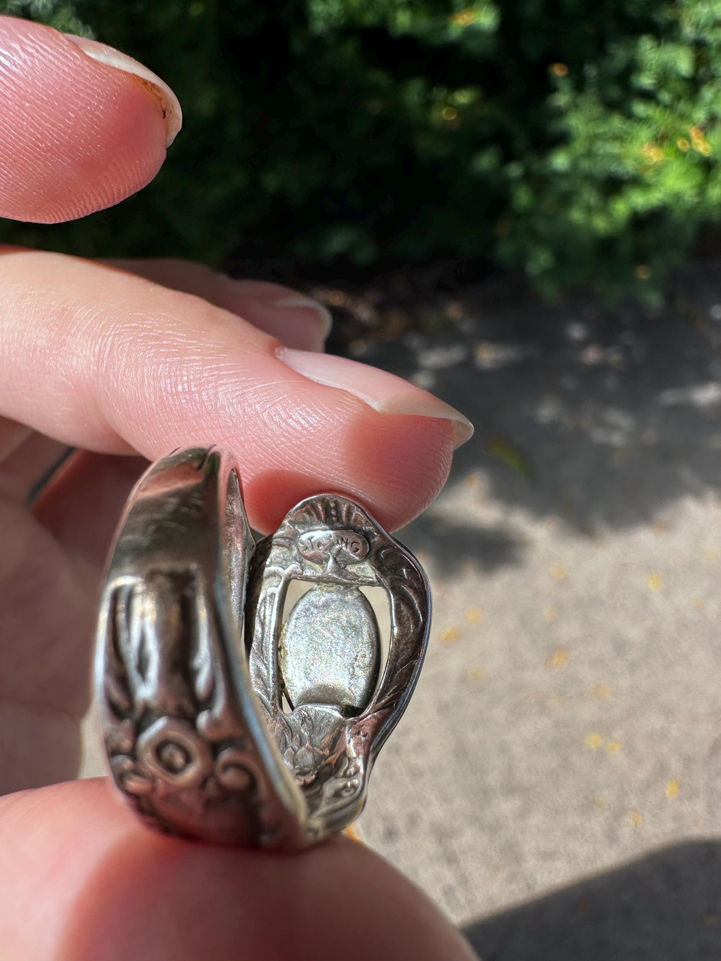 Vintage Sterling Silver Handmade  Turqoise Spoon Ring size 5.5