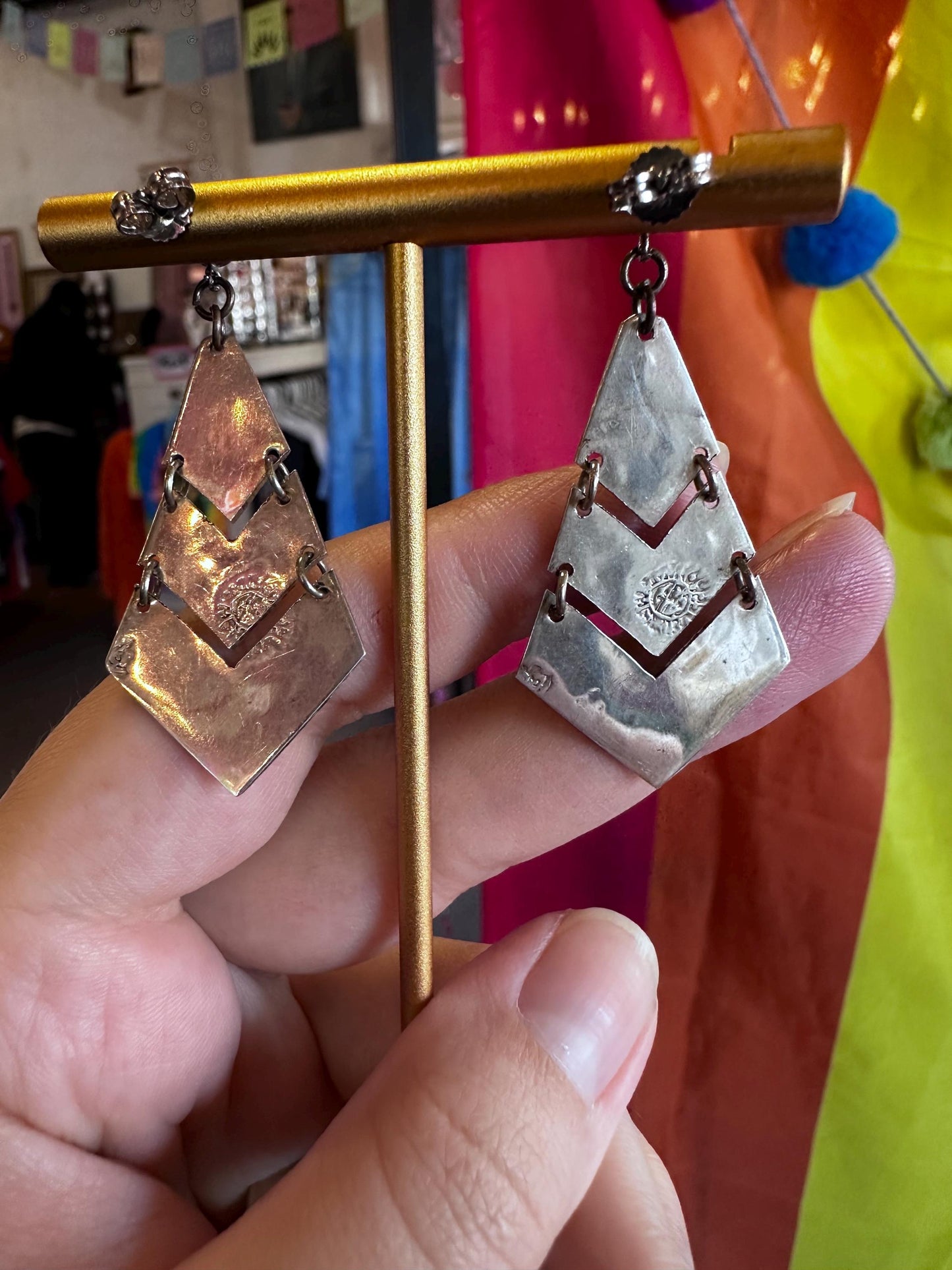 Sterling Silver .925 Mexican Abalone Chevron Earrings