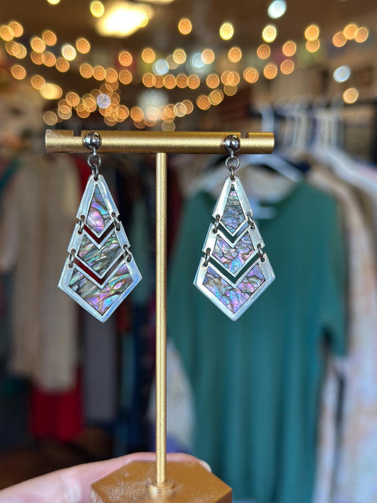 Sterling Silver .925 Mexican Abalone Chevron Earrings