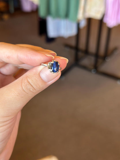 Vintage Art Deco Blue Hawk's Eye Tiger Eye Sterling silver Youth Children's Petite size 3 Ring
