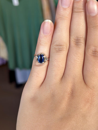 Vintage Art Deco Blue Hawk's Eye Tiger Eye Sterling silver Youth Children's Petite size 3 Ring
