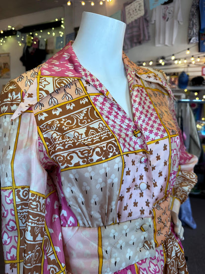 1970's Bill Tice Vintage Quilted Robe House Dress As Is Size Small