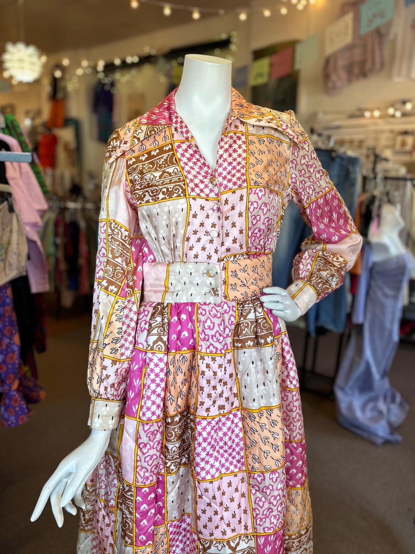 1970's Bill Tice Vintage Quilted Robe House Dress As Is Size Small