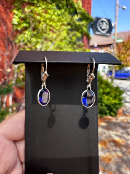 Sterling Silver Faceted Real Crystal and Gem Dangle Earrings Citrine Aquamarine Emerald and Saphire