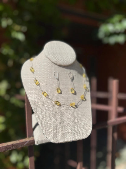 Sterling Silver Lemon Quartz/ Lemon Yellow Citrine Necklace and Earring Set