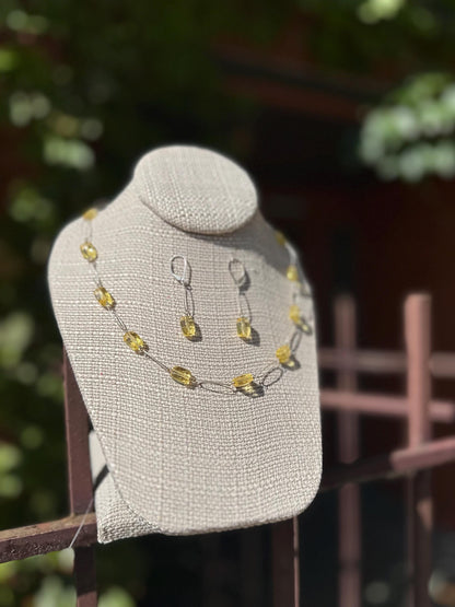 Sterling Silver Lemon Quartz/ Lemon Yellow Citrine Necklace and Earring Set