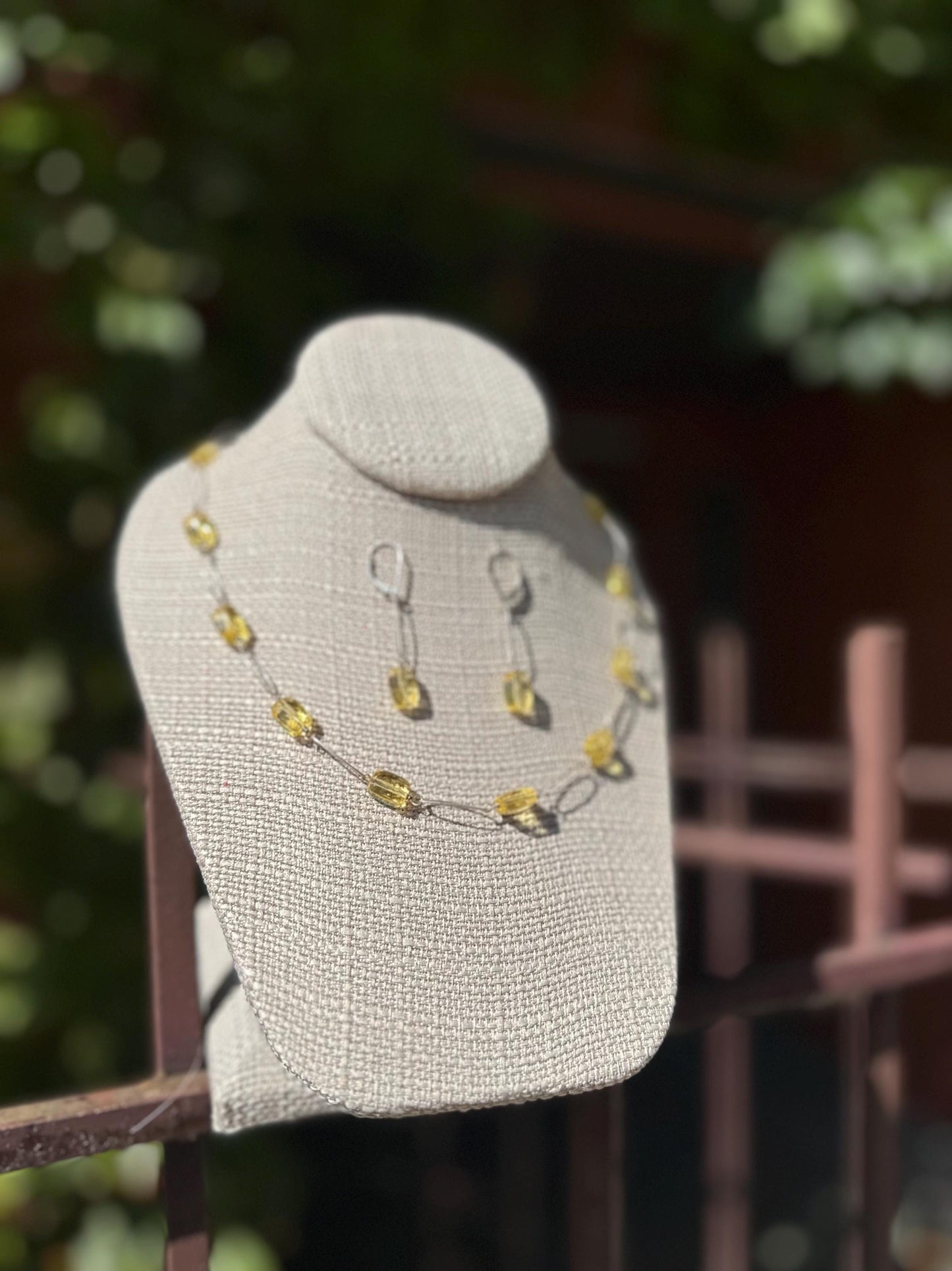 Sterling Silver Lemon Quartz/ Lemon Yellow Citrine Necklace and Earring Set