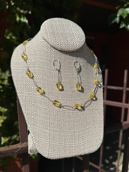 Sterling Silver Lemon Quartz/ Lemon Yellow Citrine Necklace and Earring Set
