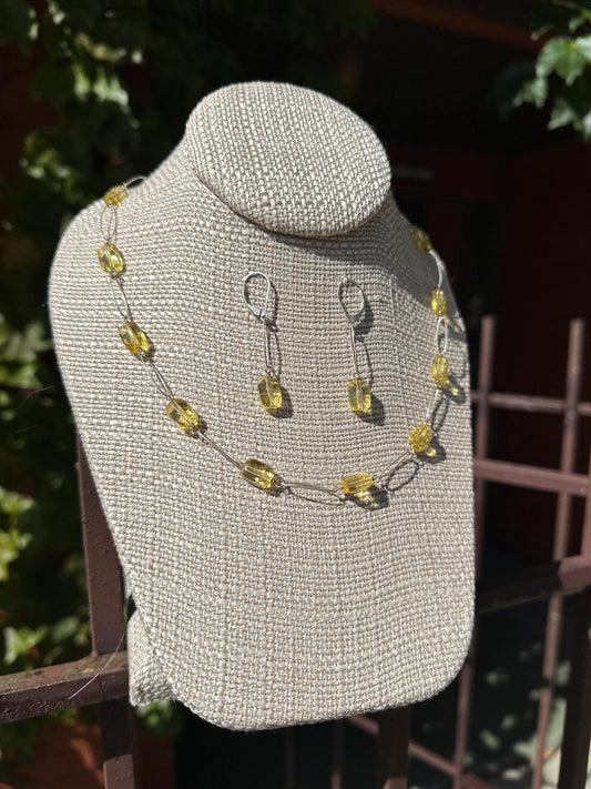 Sterling Silver Lemon Quartz/ Lemon Yellow Citrine Necklace and Earring Set