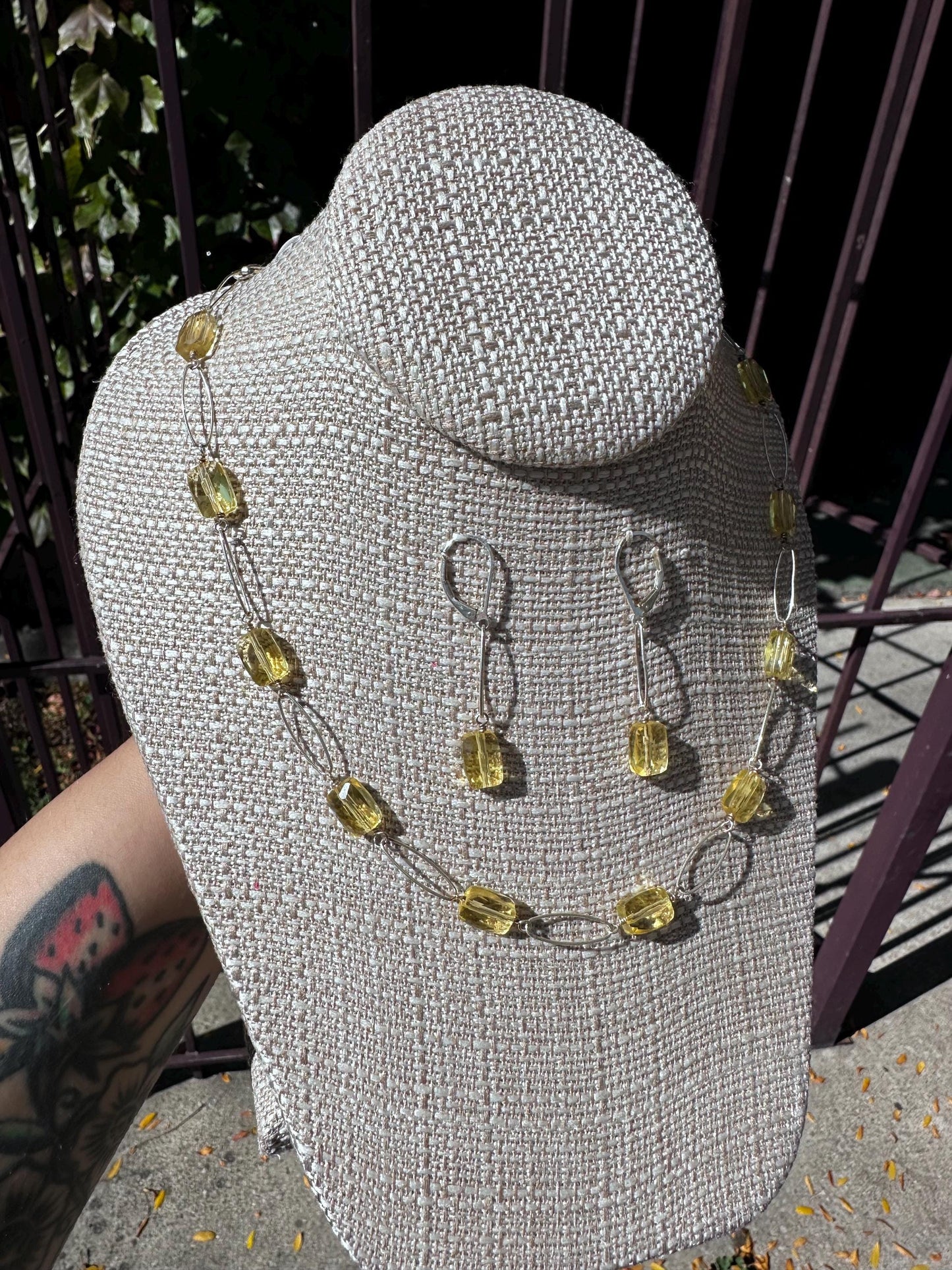 Sterling Silver Lemon Quartz/ Lemon Yellow Citrine Necklace and Earring Set