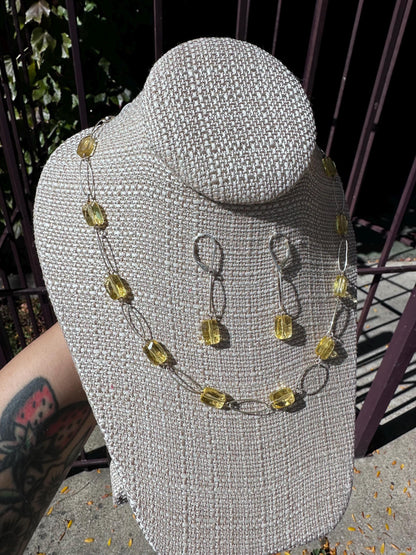 Sterling Silver Lemon Quartz/ Lemon Yellow Citrine Necklace and Earring Set
