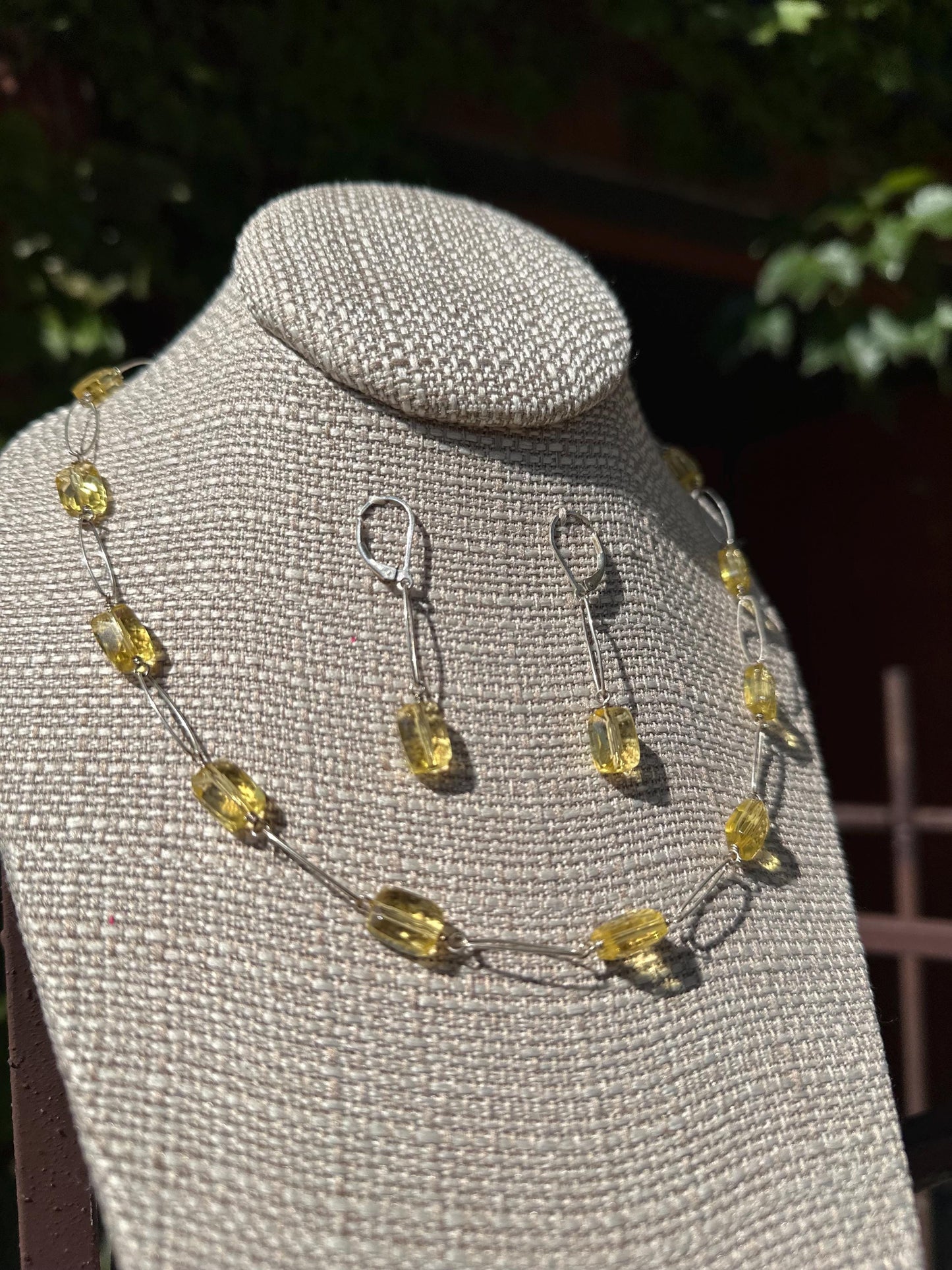 Sterling Silver Lemon Quartz/ Lemon Yellow Citrine Necklace and Earring Set