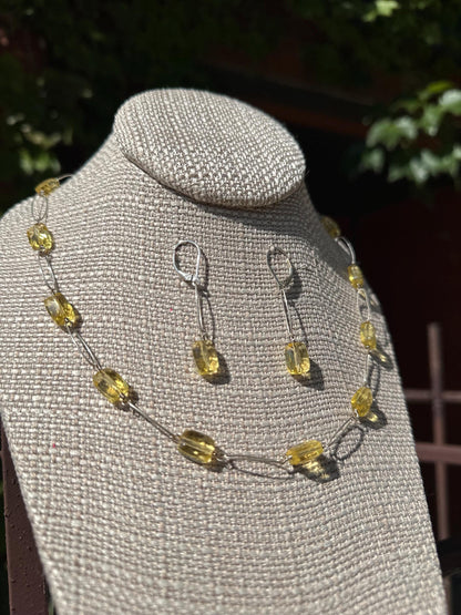 Sterling Silver Lemon Quartz/ Lemon Yellow Citrine Necklace and Earring Set