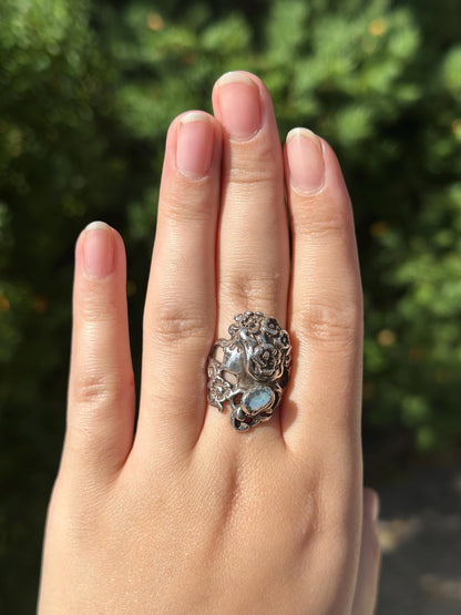 Vintage Art Deco Art Noveau Opal Sterling Silver Woman Flower Crown Size US 8.5
