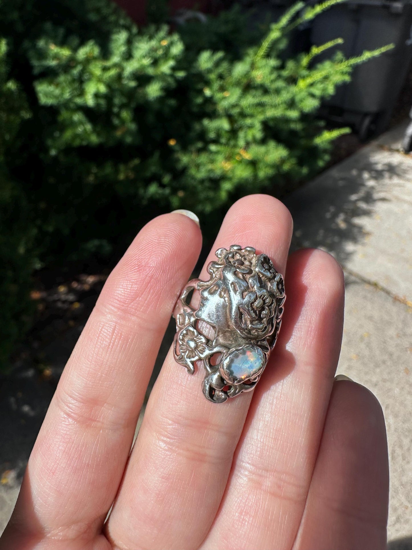 Vintage Art Deco Art Noveau Opal Sterling Silver Woman Flower Crown Size US 8.5
