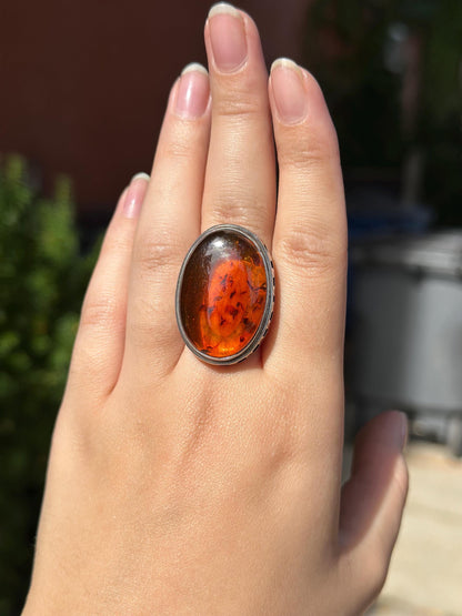 Vintage Sterling Silver Stamped Huge Amber Ring Size 7.5/8