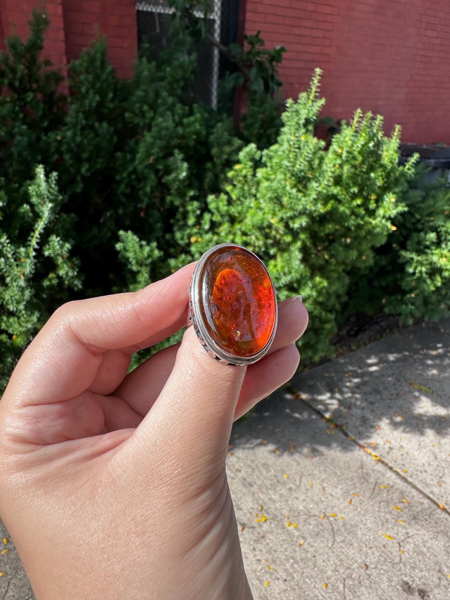 Vintage Sterling Silver Stamped Huge Amber Ring Size 7.5/8