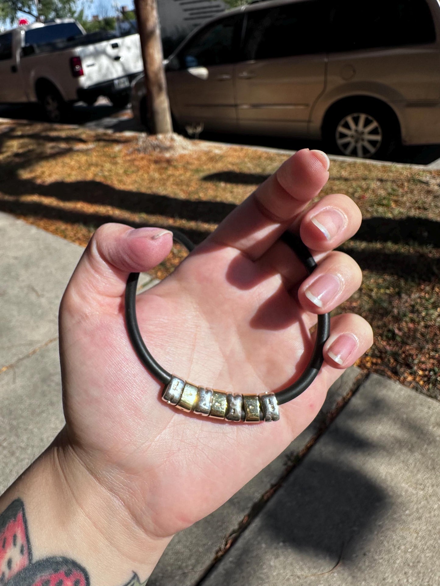 Vintage Real 14K Gold and Sterling Silver Beaded Rubber necklace Choker
