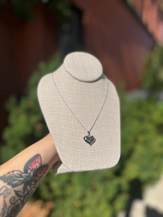 Puffy Sterling Silver Heart Necklace 18 inch chain Gifts For Her Romantic Birthday Gift