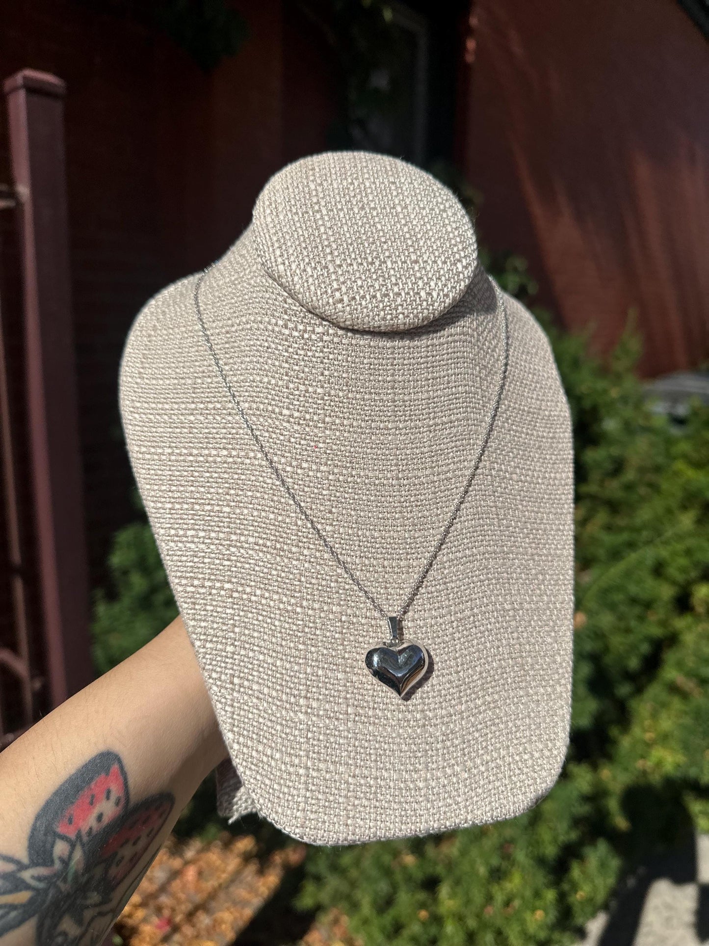 Puffy Sterling Silver Heart Necklace 18 inch chain Gifts For Her Romantic Birthday Gift