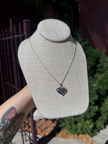 Puffy Sterling Silver Heart Necklace 18 inch chain Gifts For Her Romantic Birthday Gift