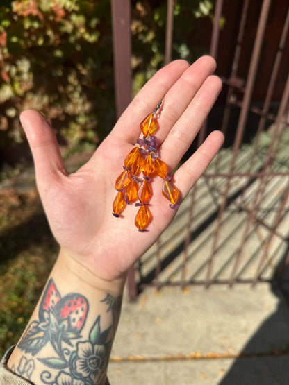 Beautiful Artsy Vintage Faceted Amber With Amethyst Bead Dangle Earrings.