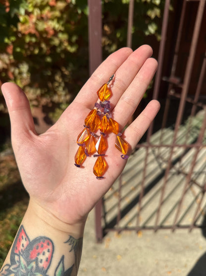 Beautiful Artsy Vintage Faceted Amber With Amethyst Bead Dangle Earrings.
