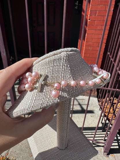 MCM Japanese 1950's Multistrand Pink and Crystal Bead Necklace with Matching Clip on Earrings Set