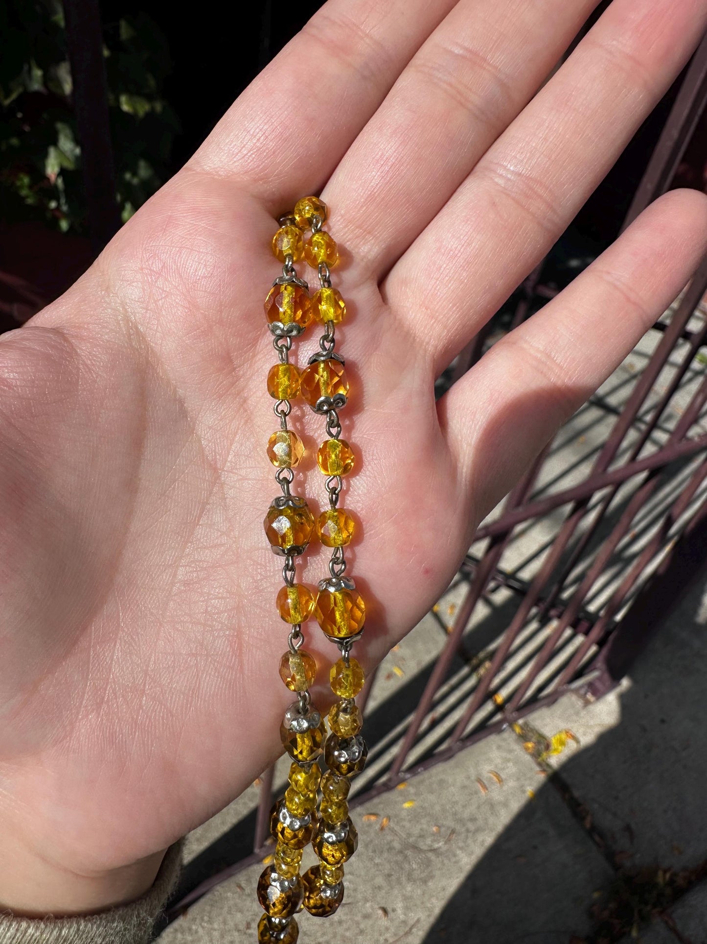 Vintage Antique and Rare Art Deco Sweetheart Silver Tone Beautiful Citrine Faceted Beaded Drop Necklace
