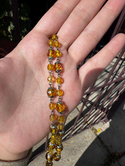 Vintage Antique and Rare Art Deco Sweetheart Silver Tone Beautiful Citrine Faceted Beaded Drop Necklace