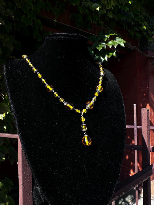Vintage Antique and Rare Art Deco Sweetheart Silver Tone Beautiful Citrine Faceted Beaded Drop Necklace