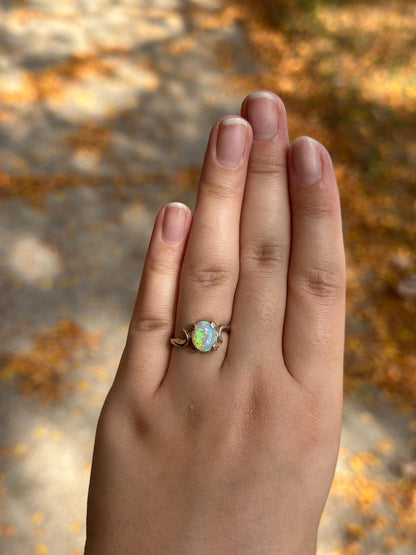 Genuine Modern White Opal Silver Dainty Ring Size 6.5