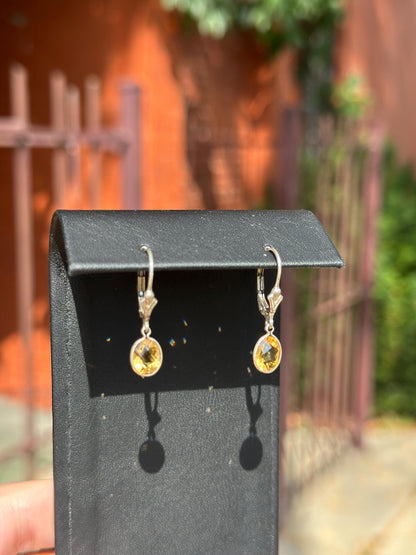 Sterling Silver Faceted Real Crystal and Gem Dangle Earrings Citrine Aquamarine Emerald and Saphire