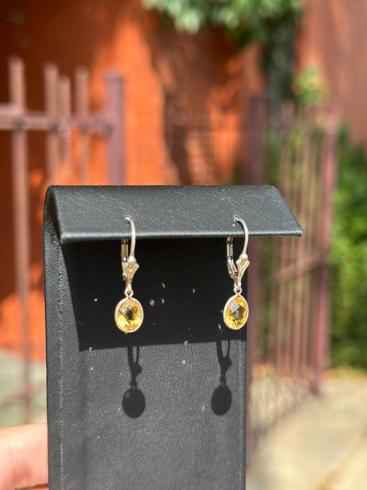 Sterling Silver Faceted Real Crystal and Gem Dangle Earrings Citrine Aquamarine Emerald and Saphire