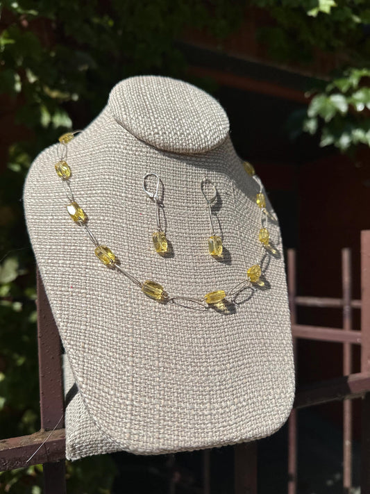 Sterling Silver Lemon Quartz/ Lemon Yellow Citrine Necklace and Earring Set