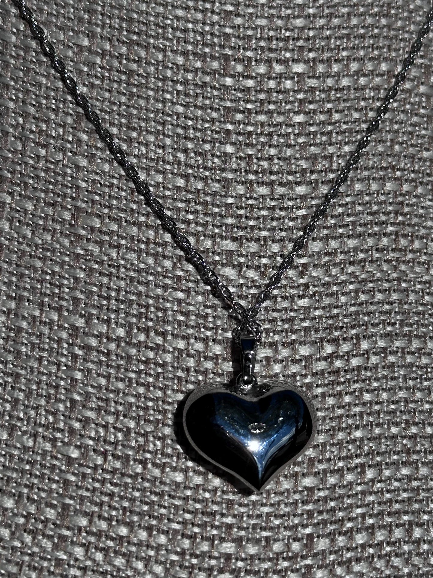 Puffy Sterling Silver Heart Necklace 18 inch chain Gifts For Her Romantic Birthday Gift
