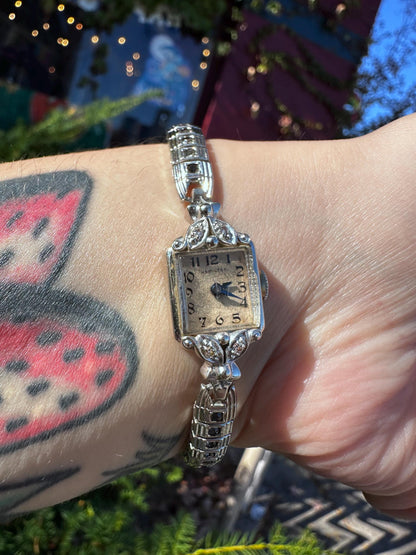 Antique 1950's Women's MCM 14K White Gold and Diamond Hamilton Manual Watch Works