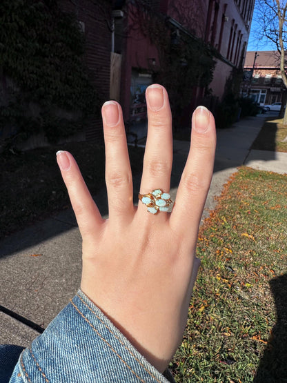 KAOS 1960s Vintage Statement Opal Cocktail Asymetrical Ring Gold Plated with Sizer about size  7