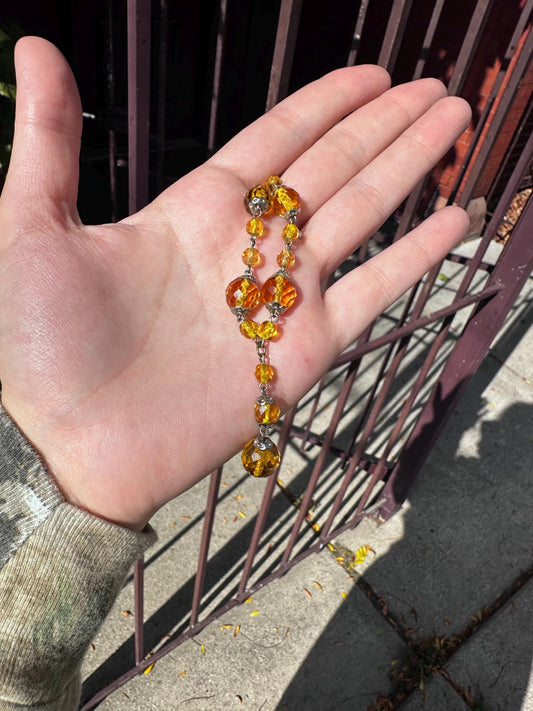 Vintage Antique and Rare Art Deco Sweetheart Silver Tone Beautiful Citrine Faceted Beaded Drop Necklace